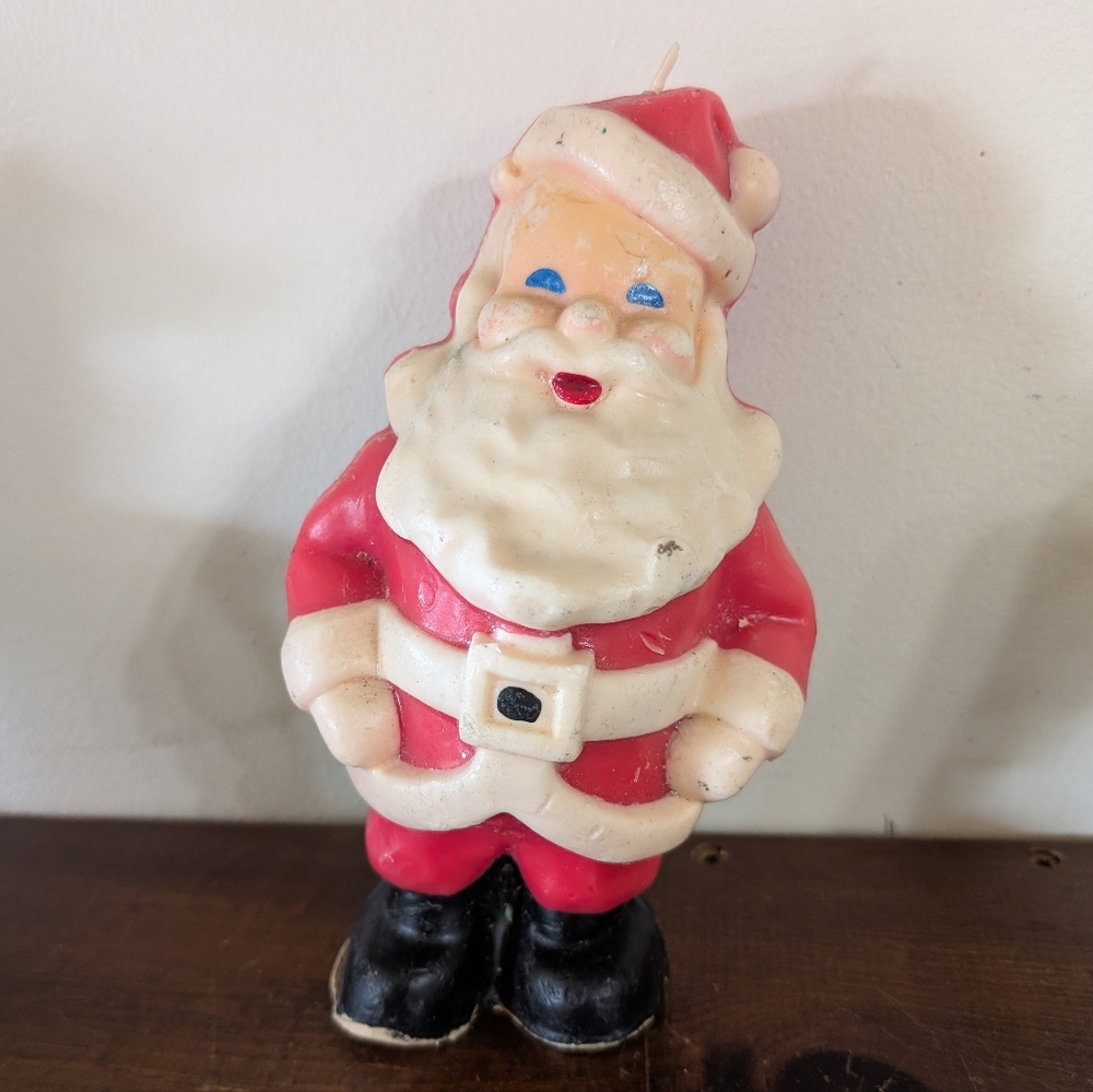 1950s Gurley Santa Claus Candle Unused Stained Vintage Mid Century Holiday Decor